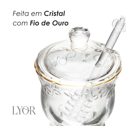 Meleira com Pegador e Tampa Serena com Fio de Ouro 180ml Cristal - Wolff