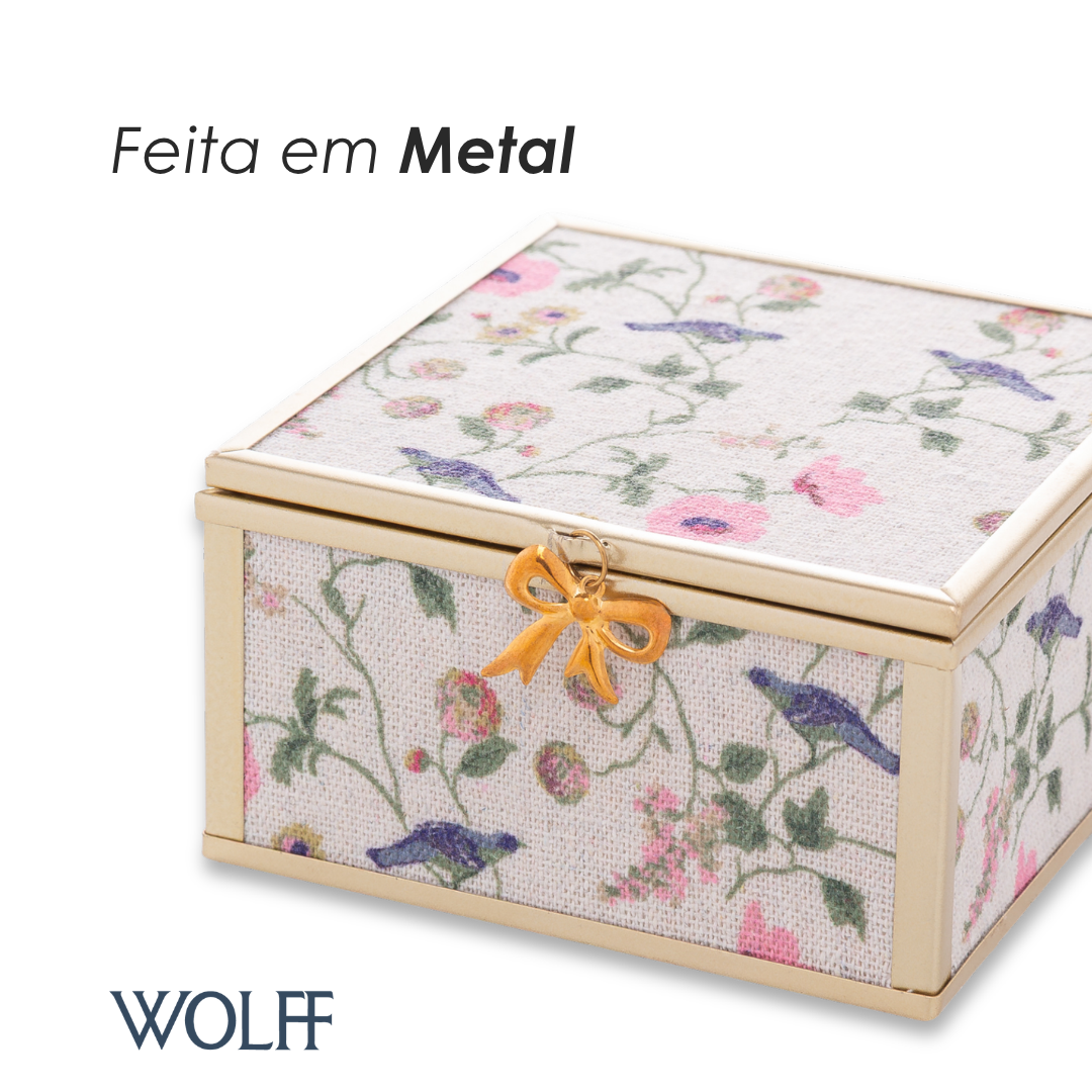 Porta-Jóias Blossom Garden 10cm x 11cm x 5,5cm Dourado Metal - Wolff