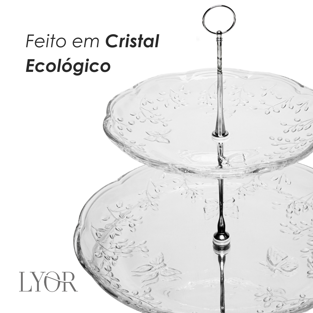 Prato para Doce 2 Andares New Butterfly 20cm/26cm Cristal Ecológico - Lyor
