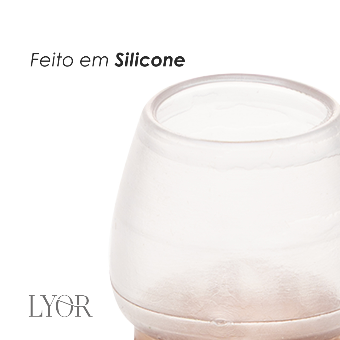Conjunto 16 Protetores de Piso para Pés de Cadeira com Feltro 2,5cm x 3,5cm Incolor Silicone - Lyor