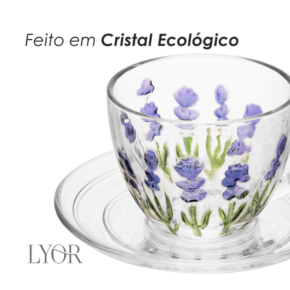 Xícara de Café com Pires Lavanda Hand Painting 80ml Cristal Ecológico - Lyor