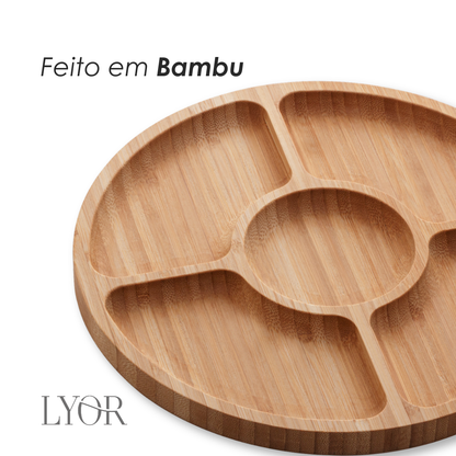 Petisqueira de Bambu com 5 Divisórias Round 25cm x 25cm x 1,6cm - Lyor