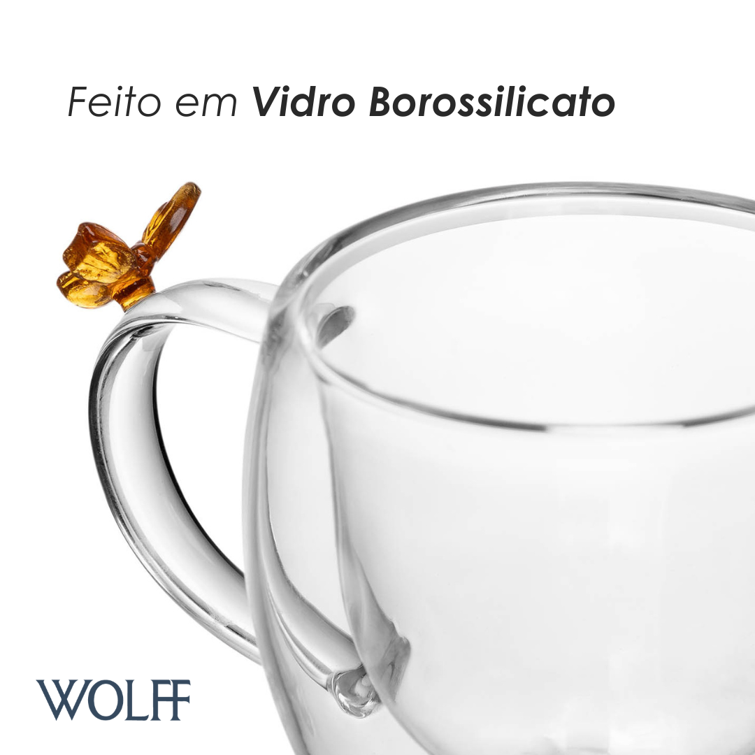 Conjunto 2 Xícaras de Café Sun Garden 80ml Vidro Borossilicato - Wolff