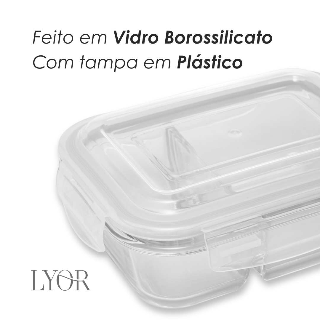 Pote Hermético de Vidro Borossilicato com Divisória e Tampa Plástica 640ml - Lyor