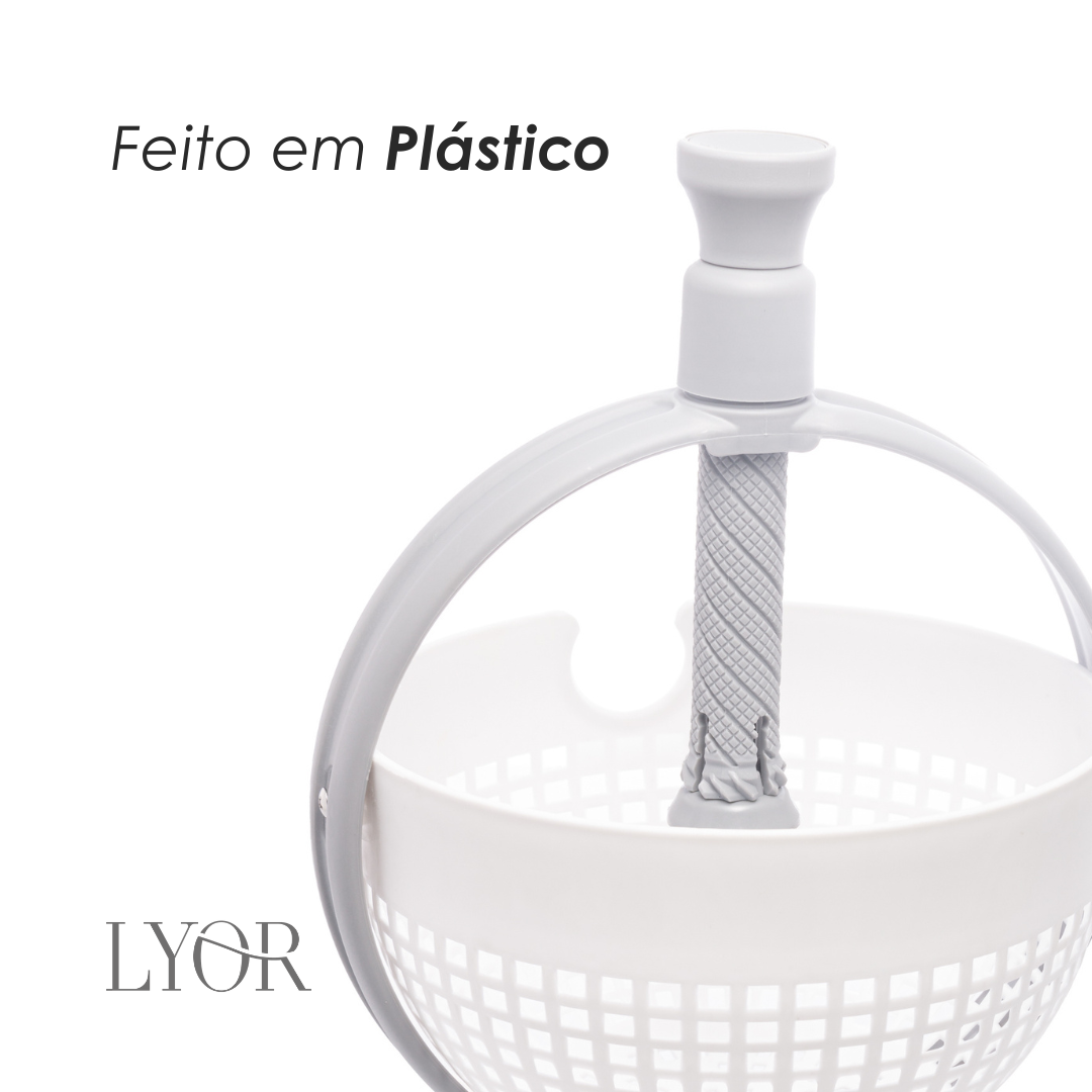 Escorredor e Centrífuga de Plástico para Saladas Branco e Cinza 30cm x 21cm x 12cm - Lyor