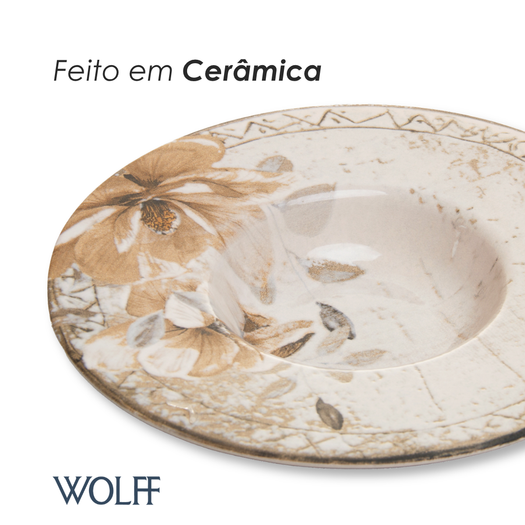 Prato Risoto Magnólia 28cm Bege Cerâmica - Wolff