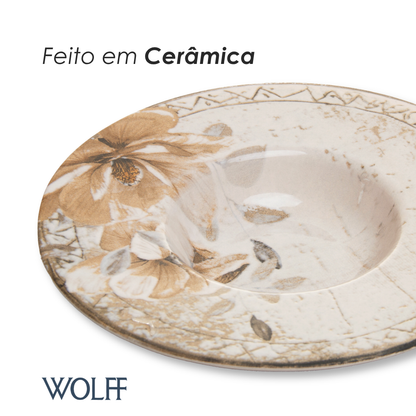 Prato Risoto Magnólia 28cm Bege Cerâmica - Wolff