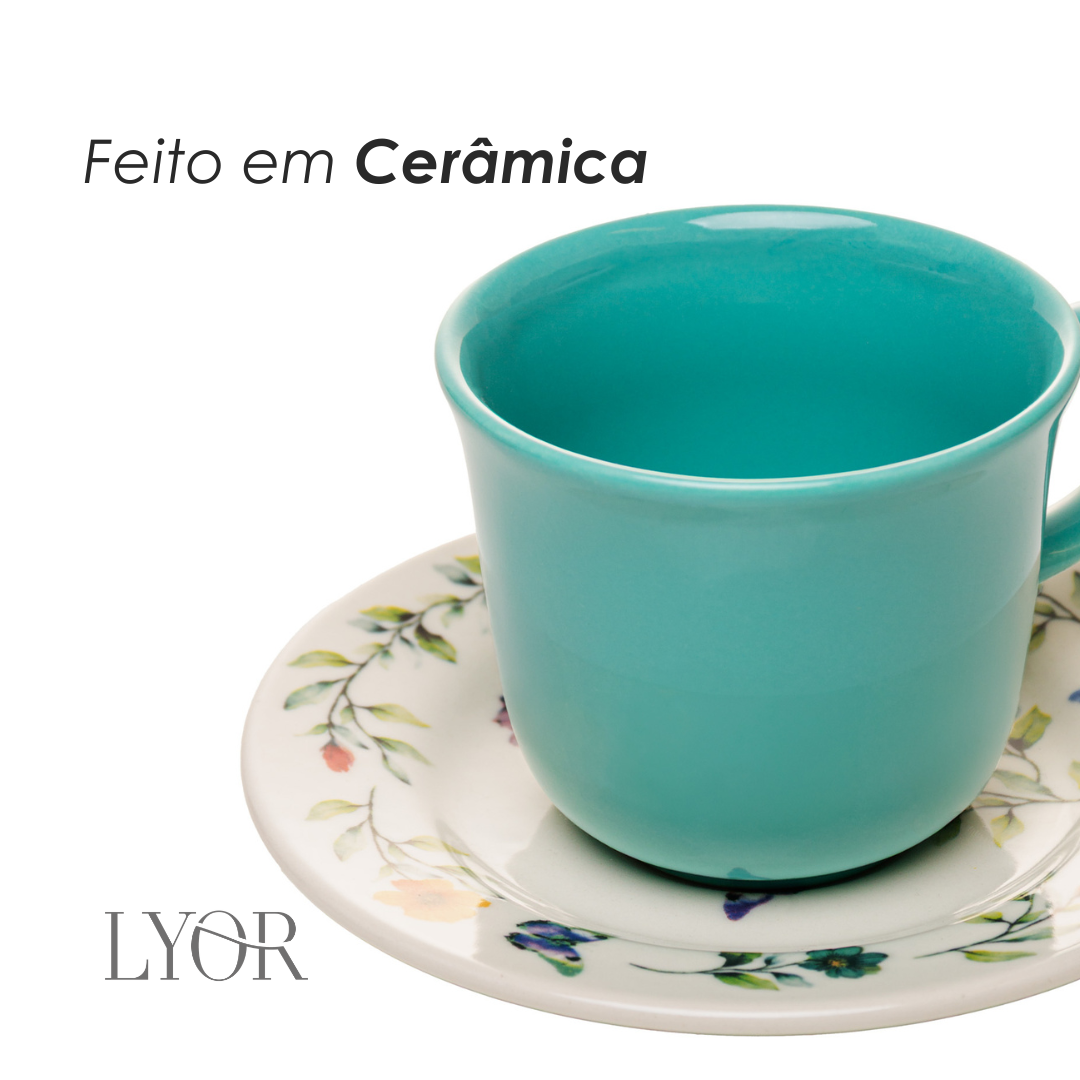 Xícara Chá Botanique 260ml Verde Cerâmica - Lyor