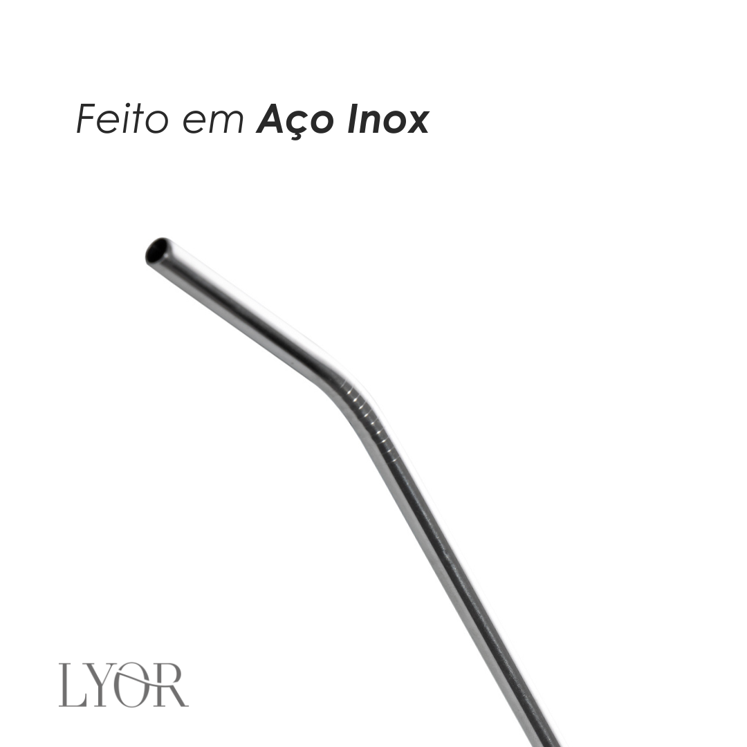 Conjunto 4 Canudos de Aço Inox Reutilizáveis com Escova para Limpeza 21,5cm - Lyor