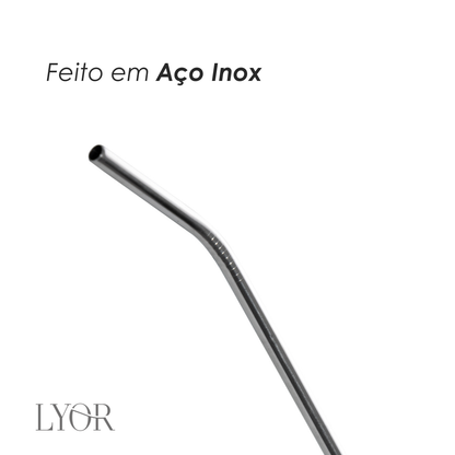 Conjunto 4 Canudos de Aço Inox Reutilizáveis com Escova para Limpeza 21,5cm - Lyor