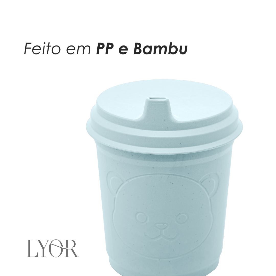 Copo com Tampa Baby Bear 450ml Azul PP e Bambu - Lyor