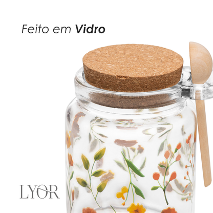 Pote Redondo com Tampa e Colher Encanto 250ml Vidro - Lyor