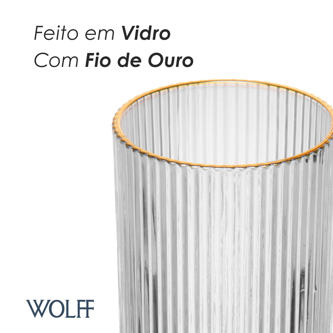 Copo Alto Lines com Fio de Ouro 430ml Vidro - Wolff