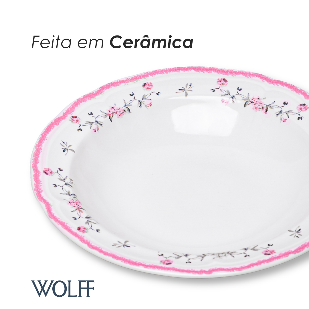 Prato Fundo Florescer 22cm Rosa Cerâmica - Wolff