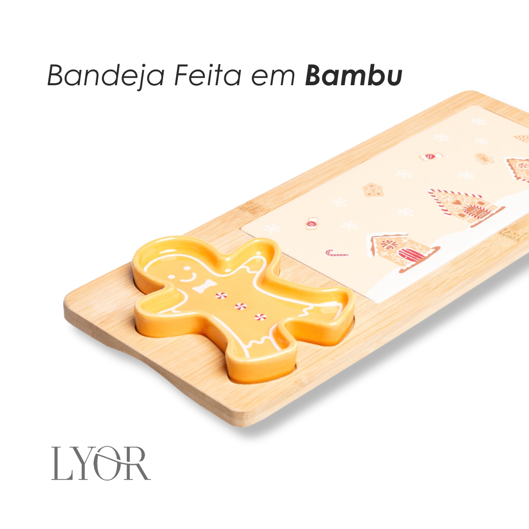 Conjunto 3 Peças Petisqueira Encanto de Natal 33cm x 13.5cm x 2cm Bambu - Lyor