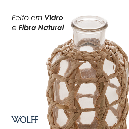 Vaso de Vidro e Fibra Natural 11cm x 20cm - Wolff