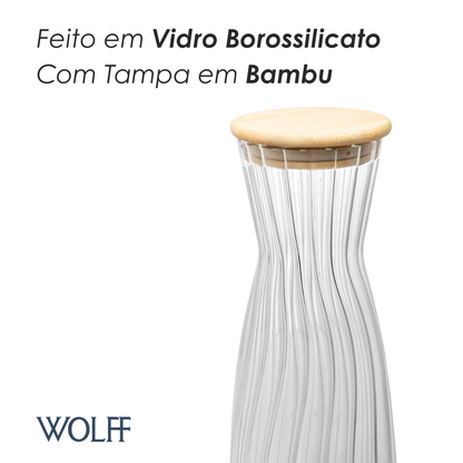 Garrafa de Vidro Borossilicato com Tampa de Bambu 1,6L - Wolff