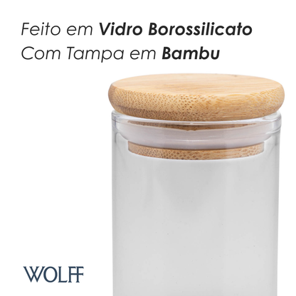 Porta Mantimento de Vidro Borossilicato com Tampa de Bambu 90ml - Wolff