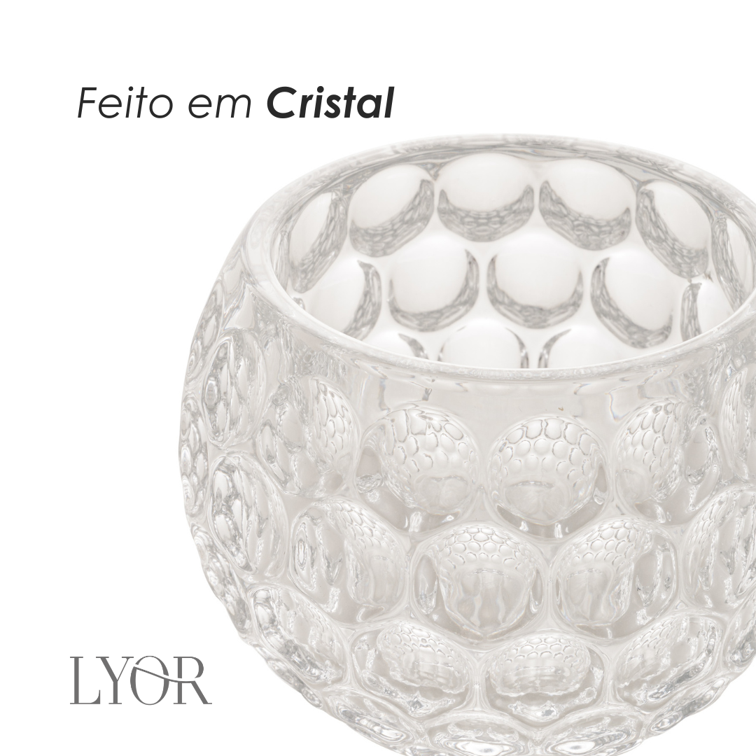 Porta Velas de Cristal Bolhas 10cm x 9,5cm x 7,5cm - Lyor