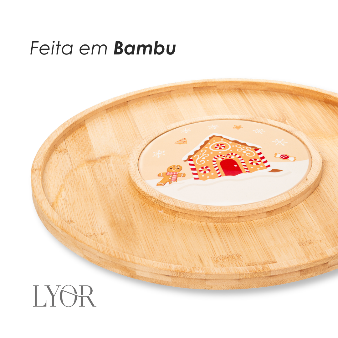Conjunto 2 Peças Tábua com Bandeja Encanto de Natal 33cm x 1,5cm Bambu - Lyor