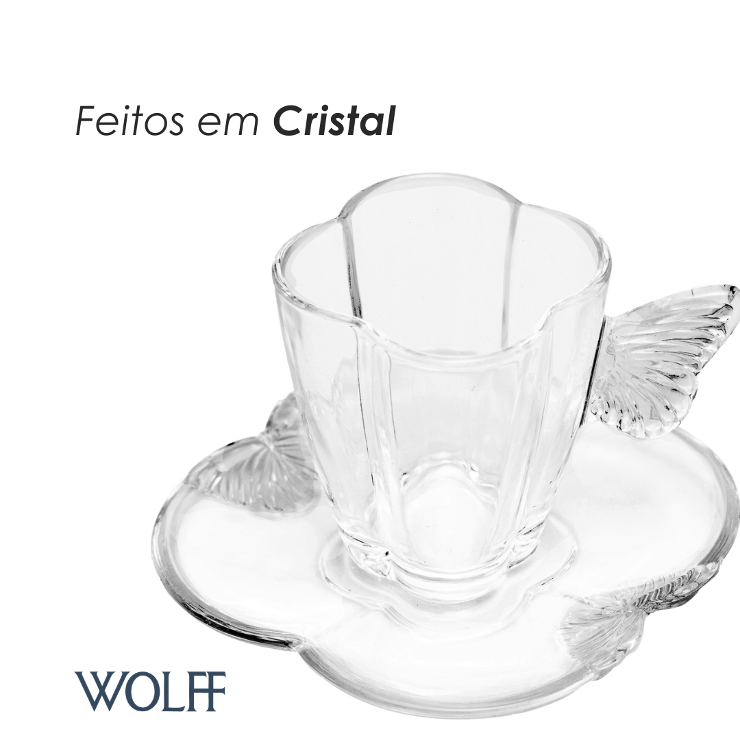 Conjunto 4 Xícaras de Café com Pires Butterfly 80ml Cristal - Wolff