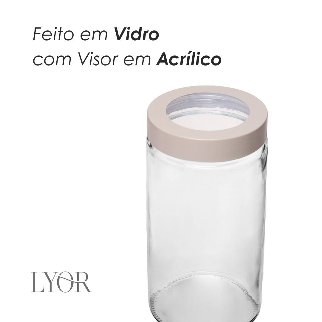 Pote com Tampa Bege com Visor Acrilíco 1,8L Vidro - Lyor