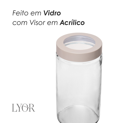Pote com Tampa Bege com Visor Acrilíco 1,8L Vidro - Lyor