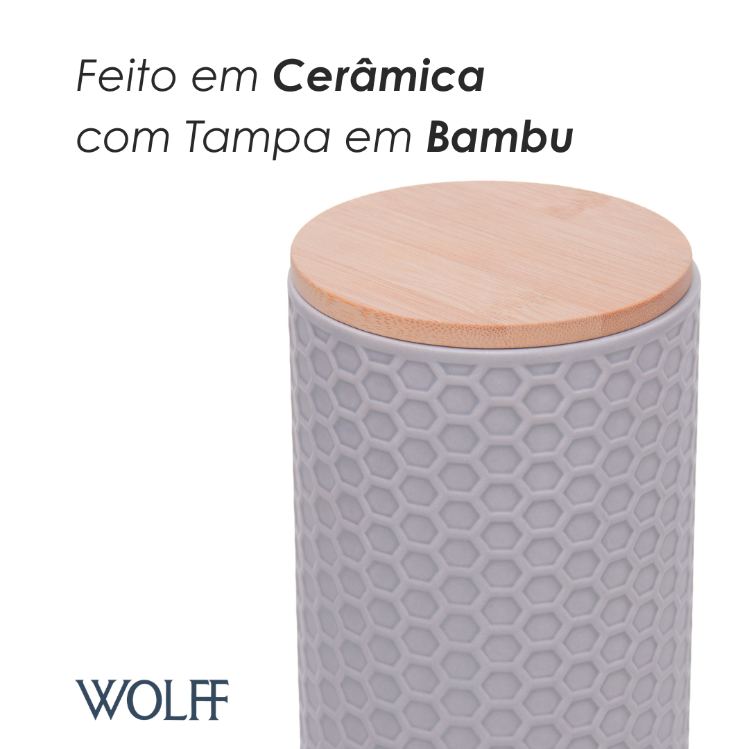 Potiche com Tampa de Bambu Beelisse 11cm x 15,8cm Cinza Cerâmica - Wolff
