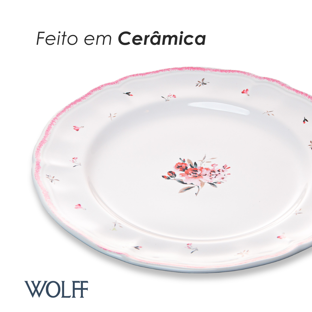 Prato Raso Florescer 27cm Rosa Cerâmica - Wolff