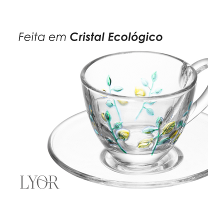 Xícara de Chá com Pires Siciliano Hand Painting 180ml Cristal Ecológico - Lyor
