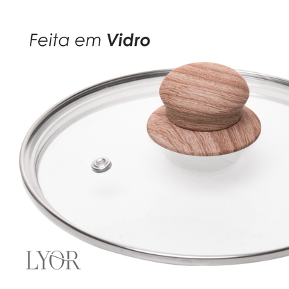Panela de Indução em Alumínio com Revestimento Cerâmico Tampa de Vidro Granito Chefe Bege 18cm Lyor