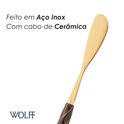 Conjunto 4 Espátulas de Aço Inox Dourado com Cabo de Cerâmica Preto - Wolff