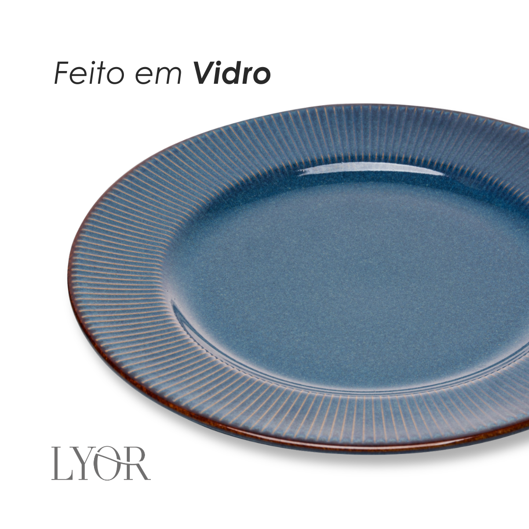Prato Raso de Cerâmica Linear Azul - Lyor