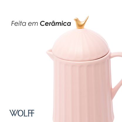 Bule de Cerâmica Colibri com Tampa Rosa 600ml - Wolff