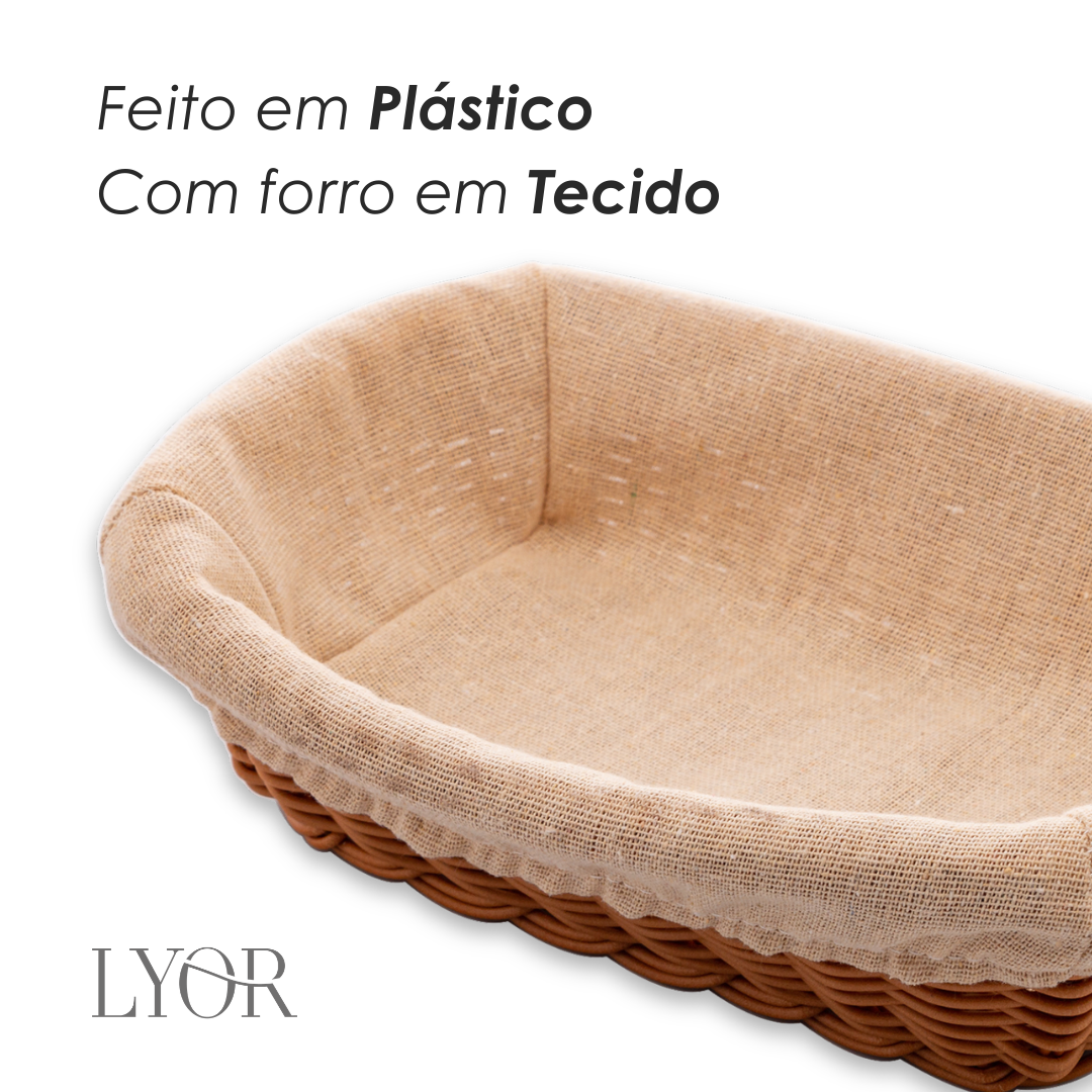 Cesta Retangular de Rattan Plástico com Forro em Tecido 24cm x 17cm x 7cm - Lyor