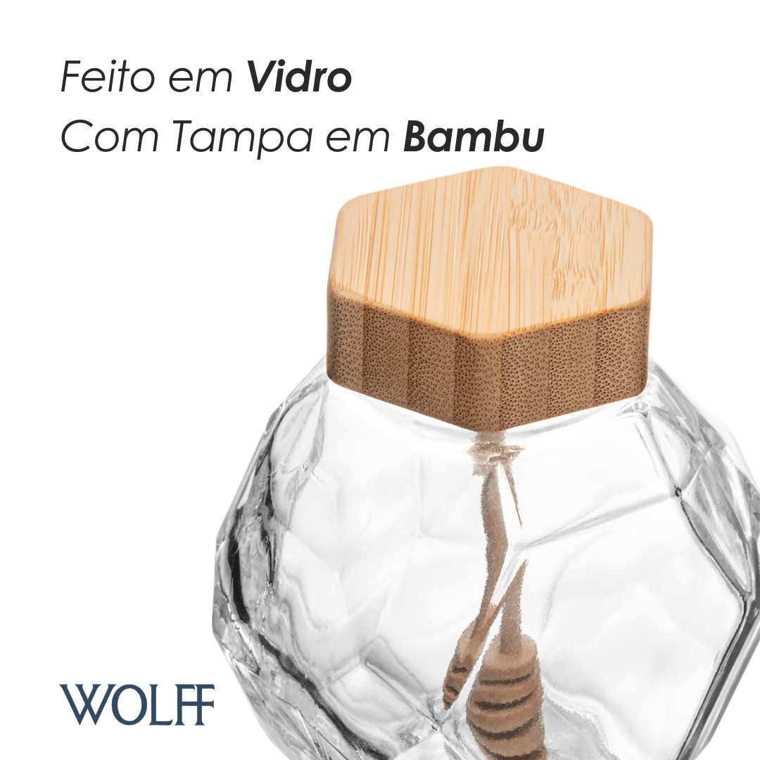 Meleira de Vidro com Pegador e Tampa de Bambu 200ml - Wolff