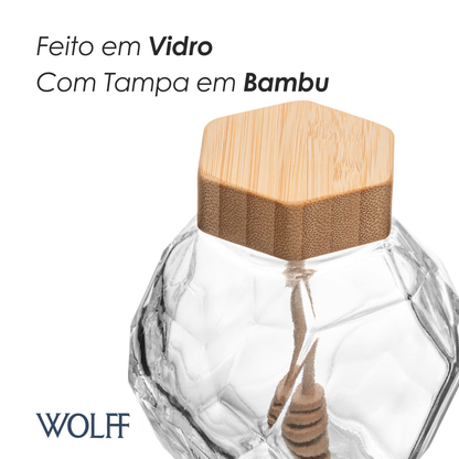Meleira de Vidro com Pegador e Tampa de Bambu 200ml - Wolff
