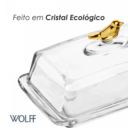Manteigueira Retangular com Tampa Golden Bird 18cm - Cristal Ecológico | Wolff