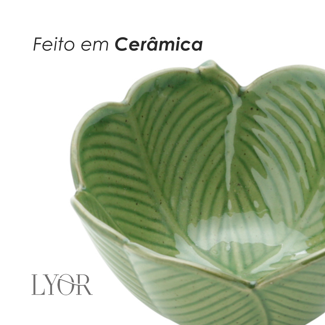 Centro de Mesa Decorativo de Cerâmica Banana Leaf Verde 13cm x 7cm Lyor