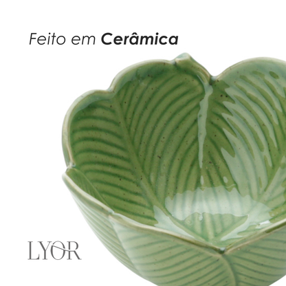 Centro de Mesa Decorativo de Cerâmica Banana Leaf Verde 13cm x 7cm Lyor