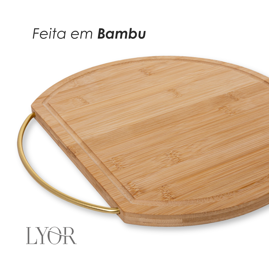 Tábua Redonda com Alça Nature 25cm x 21cm x 1,5cm Bambu - Lyor