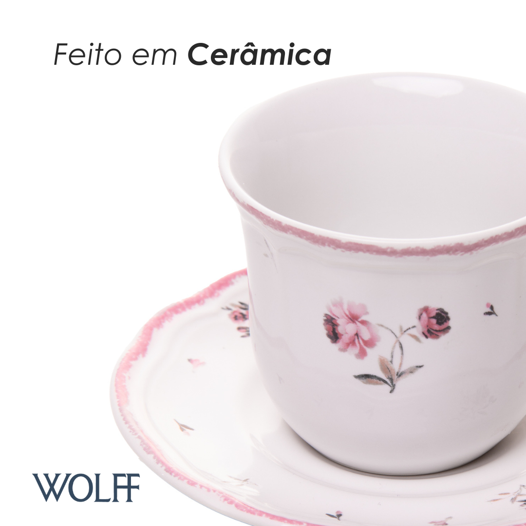 Xícara Café Florescer 90ml Rosa Cerâmica - Wolff