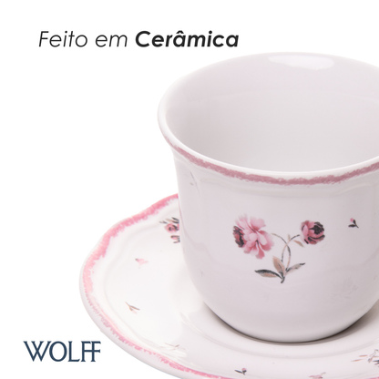 Xícara Café Florescer 90ml Rosa Cerâmica - Wolff