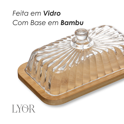Manteigueira com Base de Bambu Striata 18cm x 10,5cm x 7,5cm Vidro - Lyor
