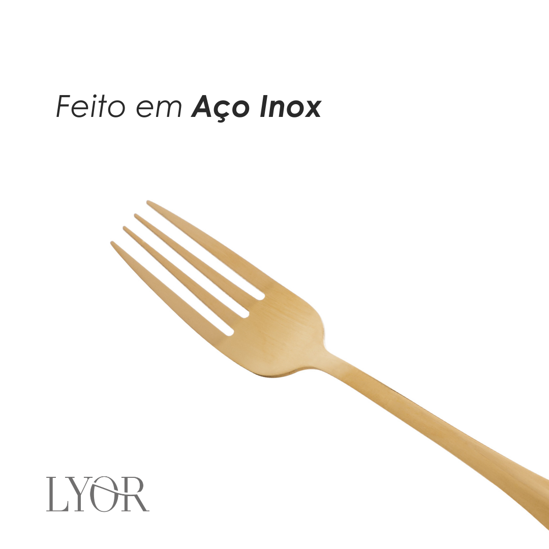 Conjunto 6 Garfos para Mesa de Aço Inox Positano Dourado 20cm - Lyor