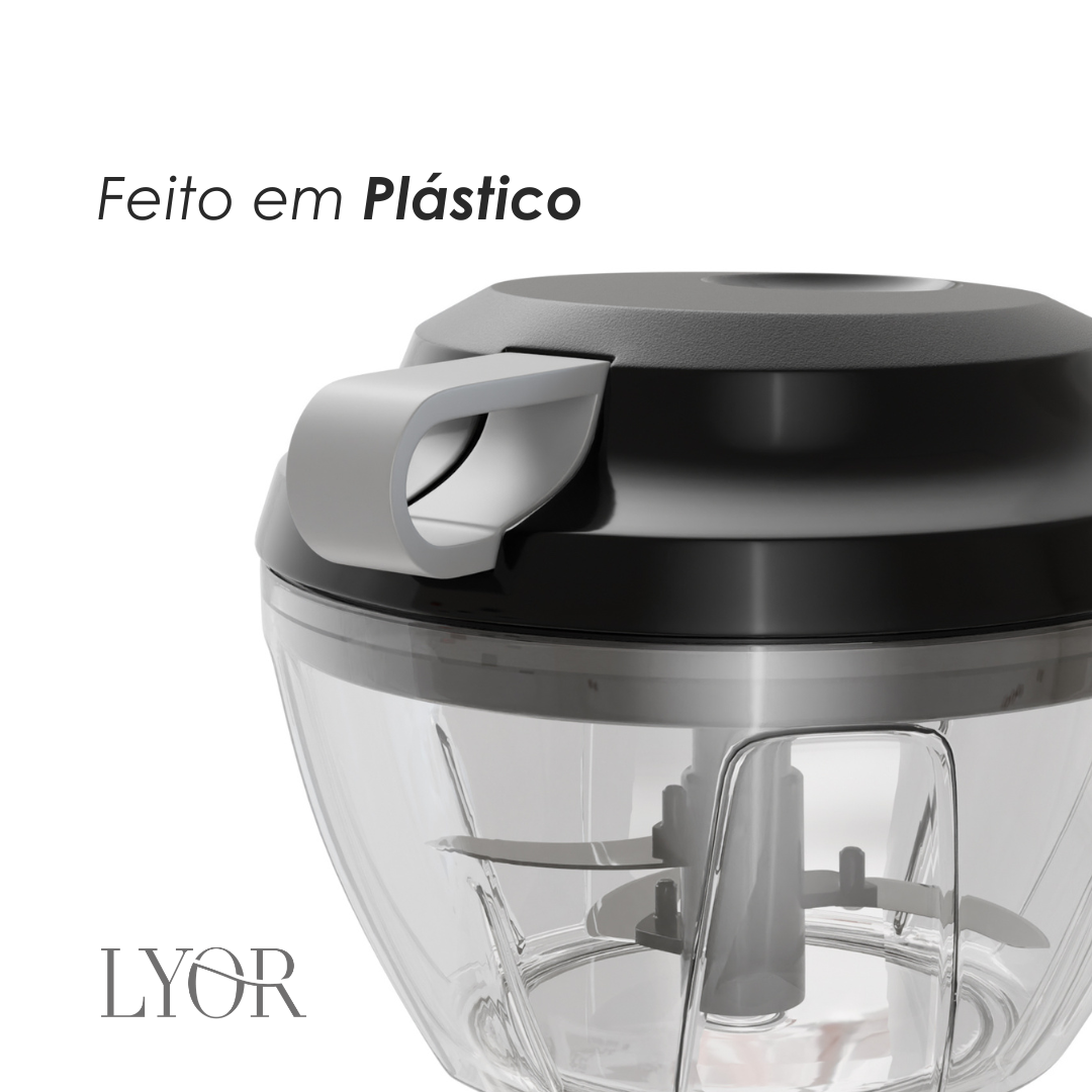 Mini Processador de Alimentos Manual de Plástico 3 Lâminas Premium Preto e Cinza 13,5cm x9,5cm Lyor
