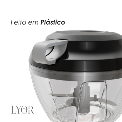 Mini Processador de Alimentos Manual de Plástico 3 Lâminas Premium Preto e Cinza 13,5cm x9,5cm Lyor