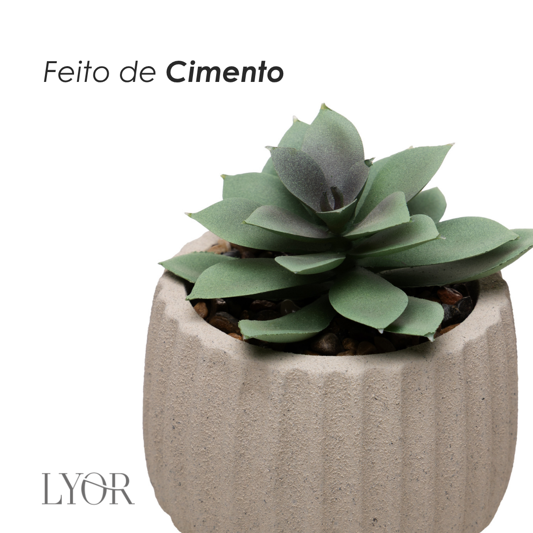 Cachepot com Suculenta Artificial Geometry 8cm x 9,5cm Bege Cimento - Lyor
