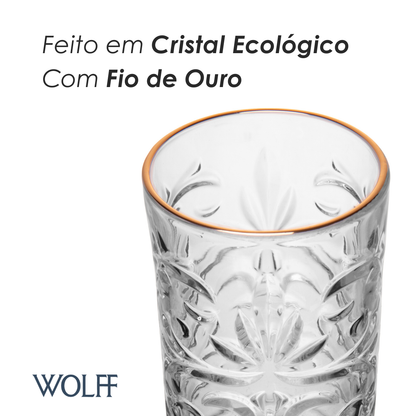 Copo Alto Arabesco com Fio de Ouro 330ml Cristal Ecológico - Wolff