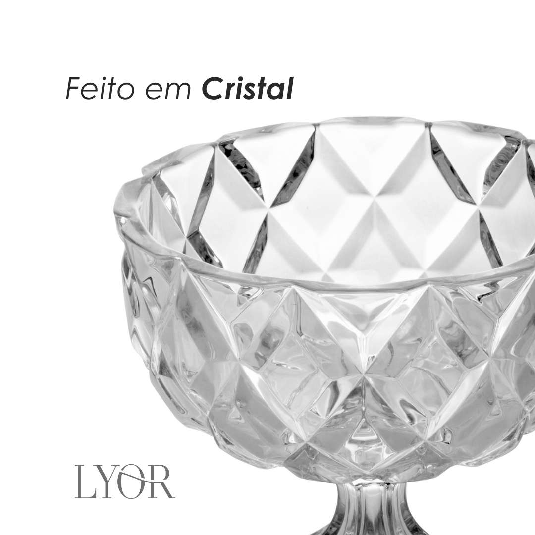 Centro de Mesa Decorativo de Cristal com Pé Deli Diamond 24,5cm x 24cm - Lyor